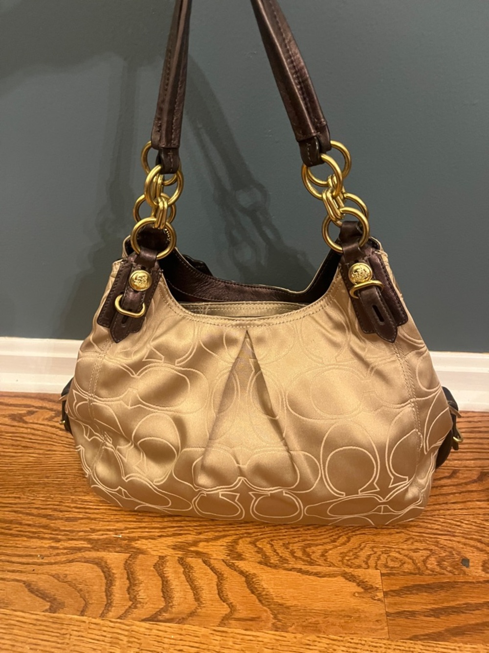 Coach Signature Beige and Brown Hobo Shoulder Bag 16153 - Picture 2 of 16